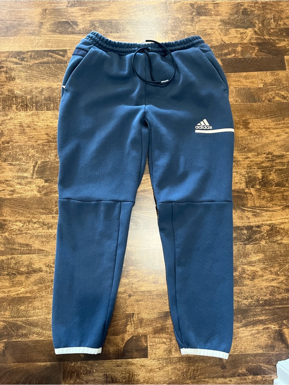 adidas Blue Joggers with White Logo Trim